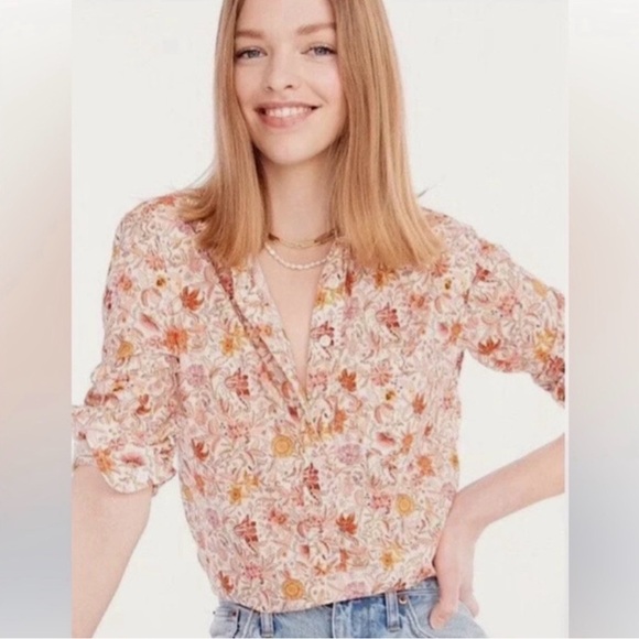 J. Crew Tops - J. Crew Classic Fit Organic Cotton Popover Shirt Liberty Garden of Life Size 4